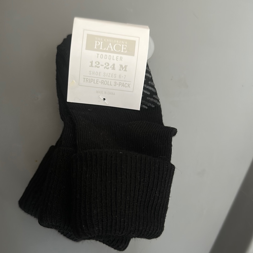 The Children’s Place Toddler Triple Roll Socks: 3 Pair: Black: Nwt: Sz 12-24 Mth